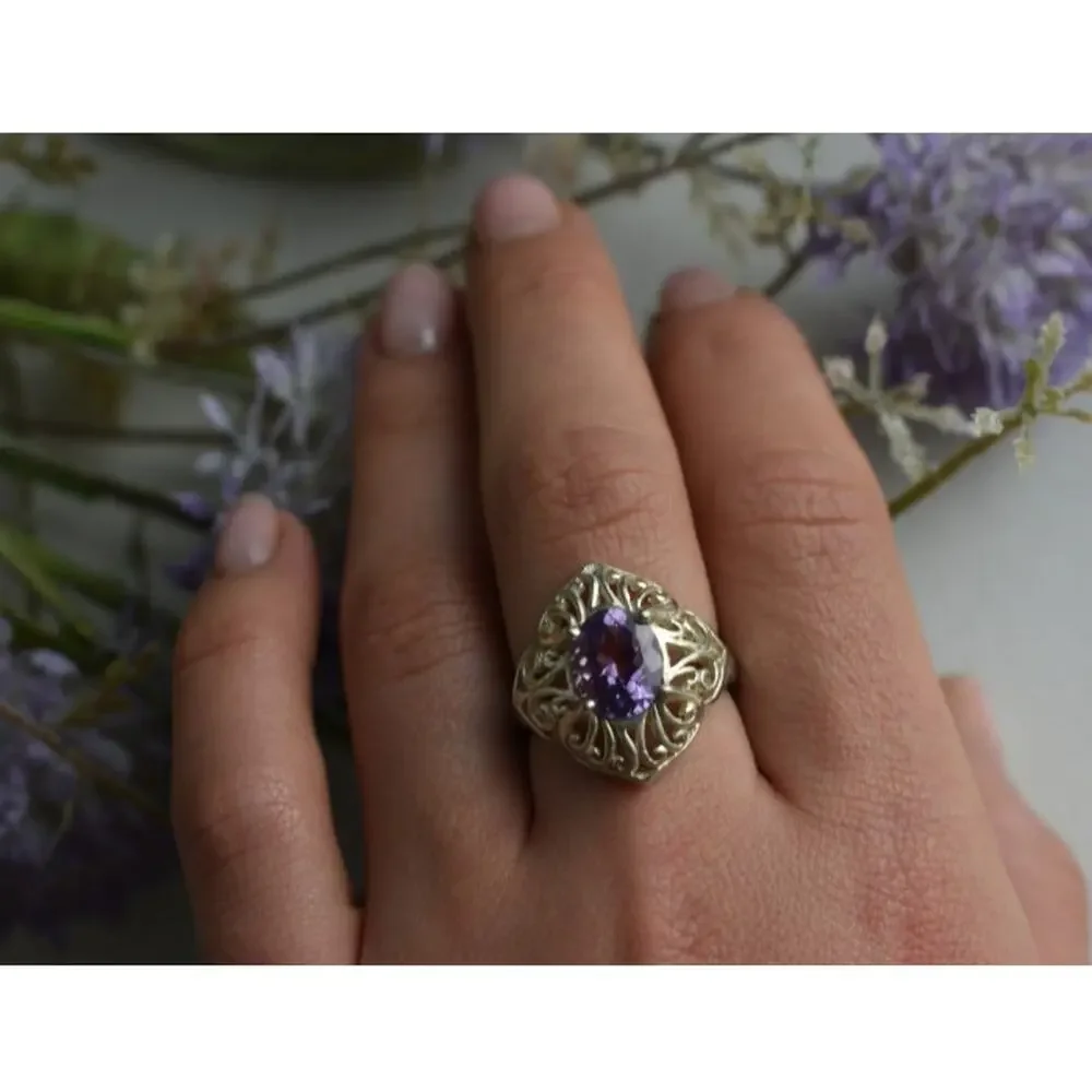 925 Sterling Silver Purple Tourmaline Ring Size 8
